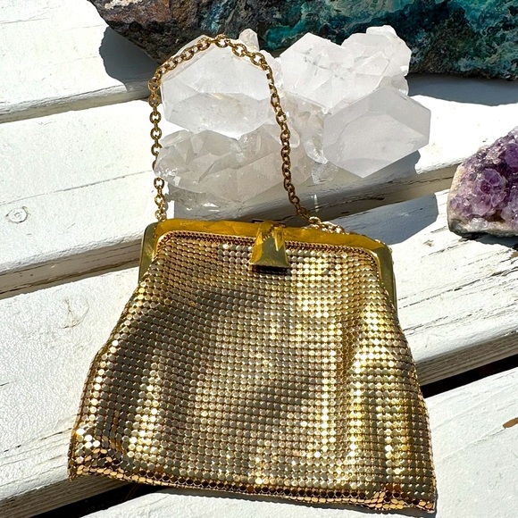 Whiting & Davis Handbags - Vintage Whiting & Davis Gold Metal Mesh Evening Bag with Chain Strap